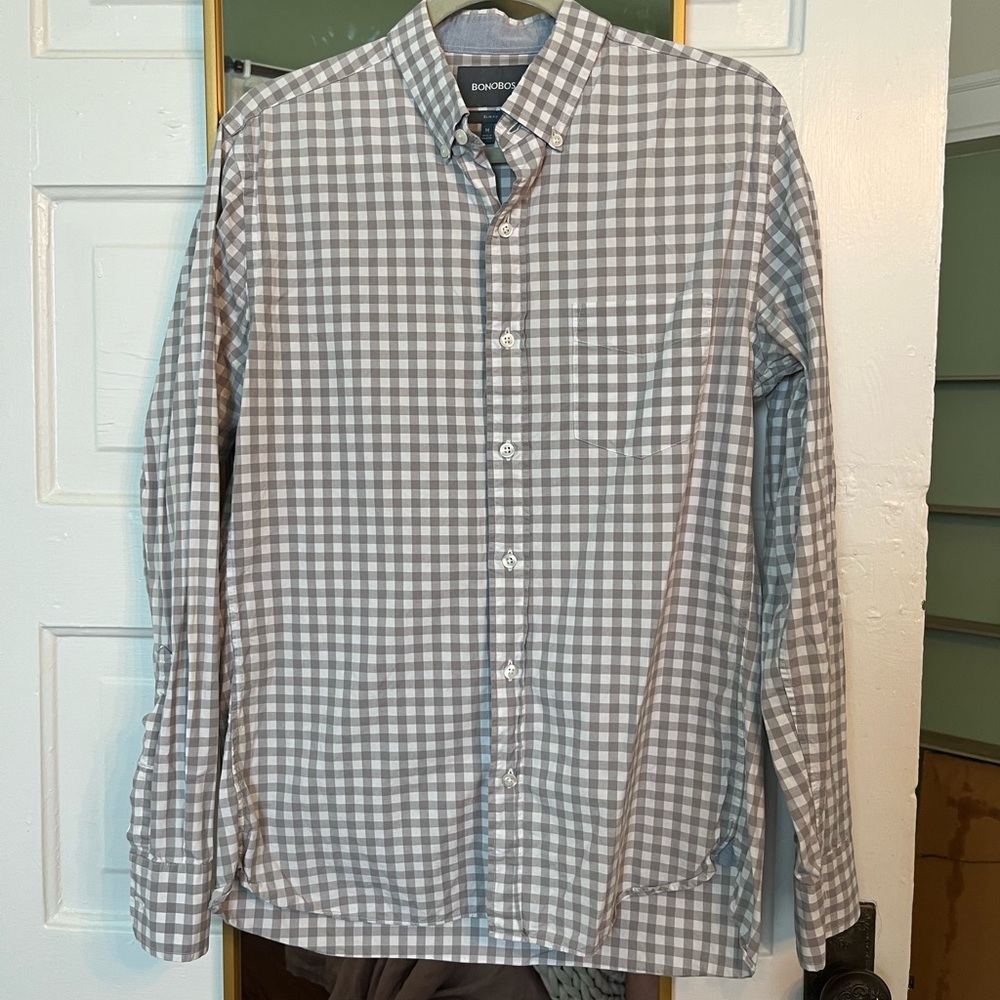 Mens bonobos button down in grey check